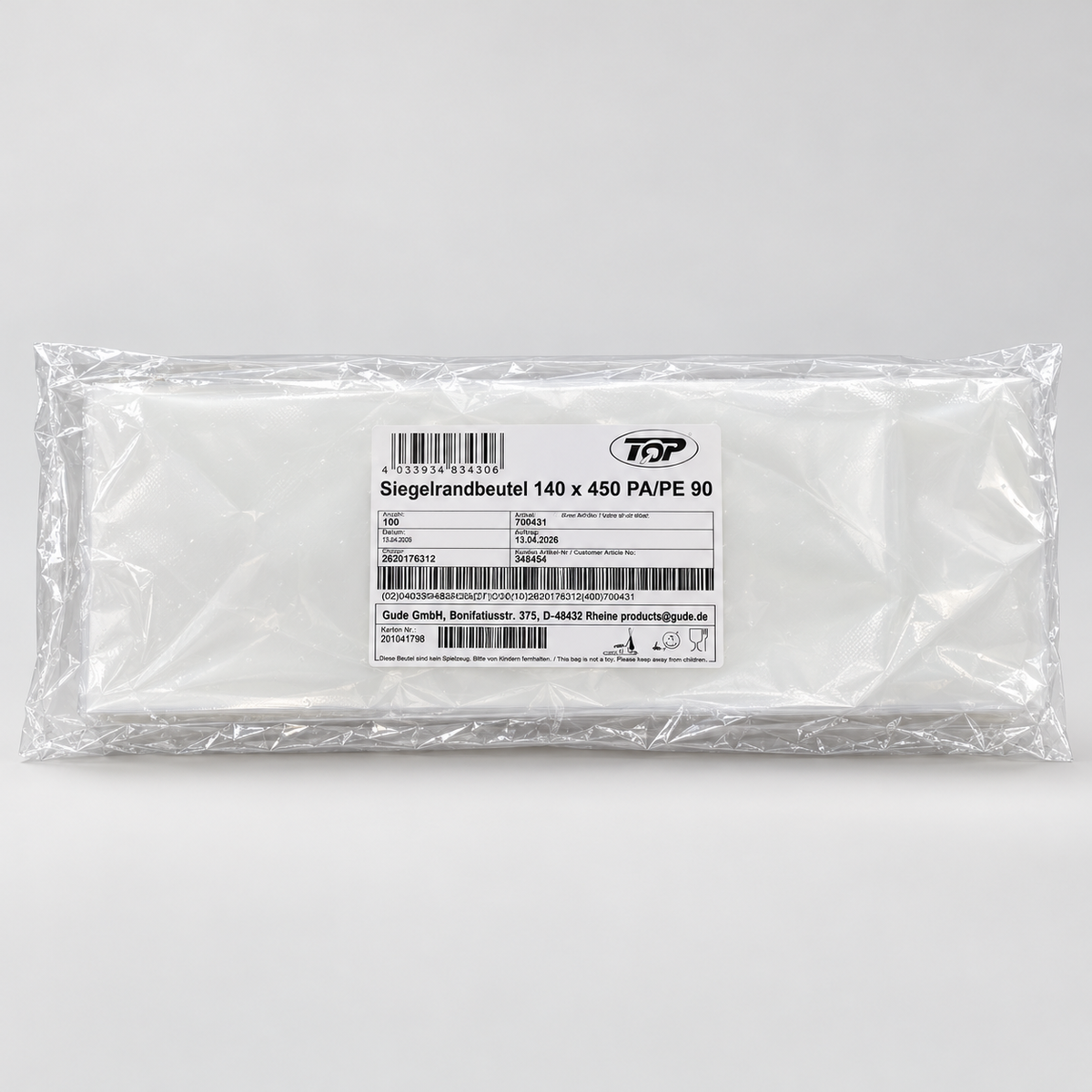 Siegelrandbeutel 140x450, 90µm