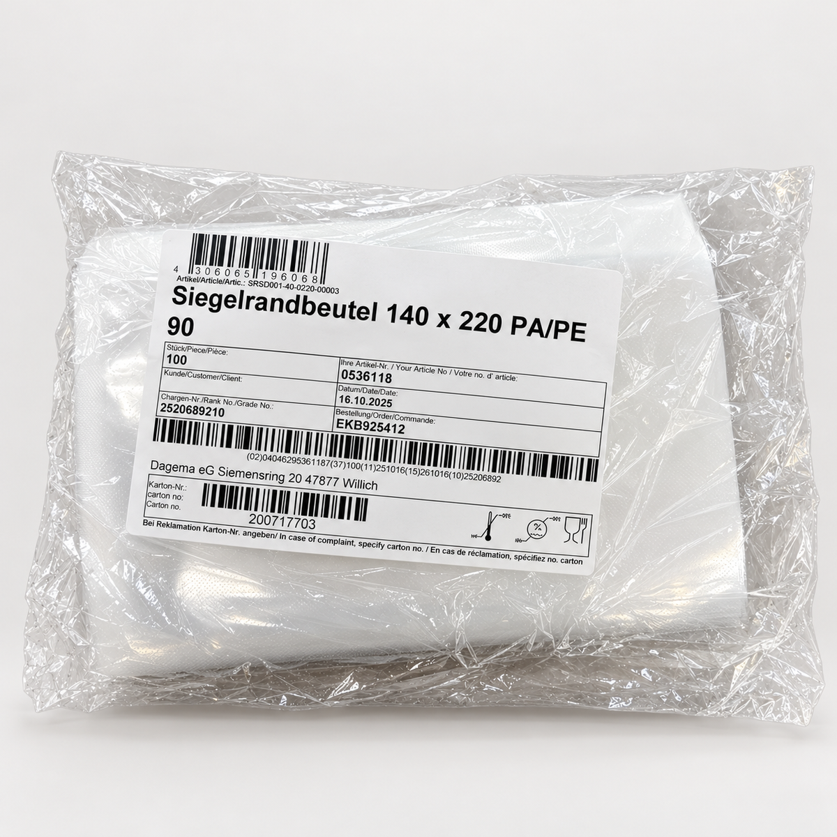 Siegelrandbeutel 140x220, 90µm